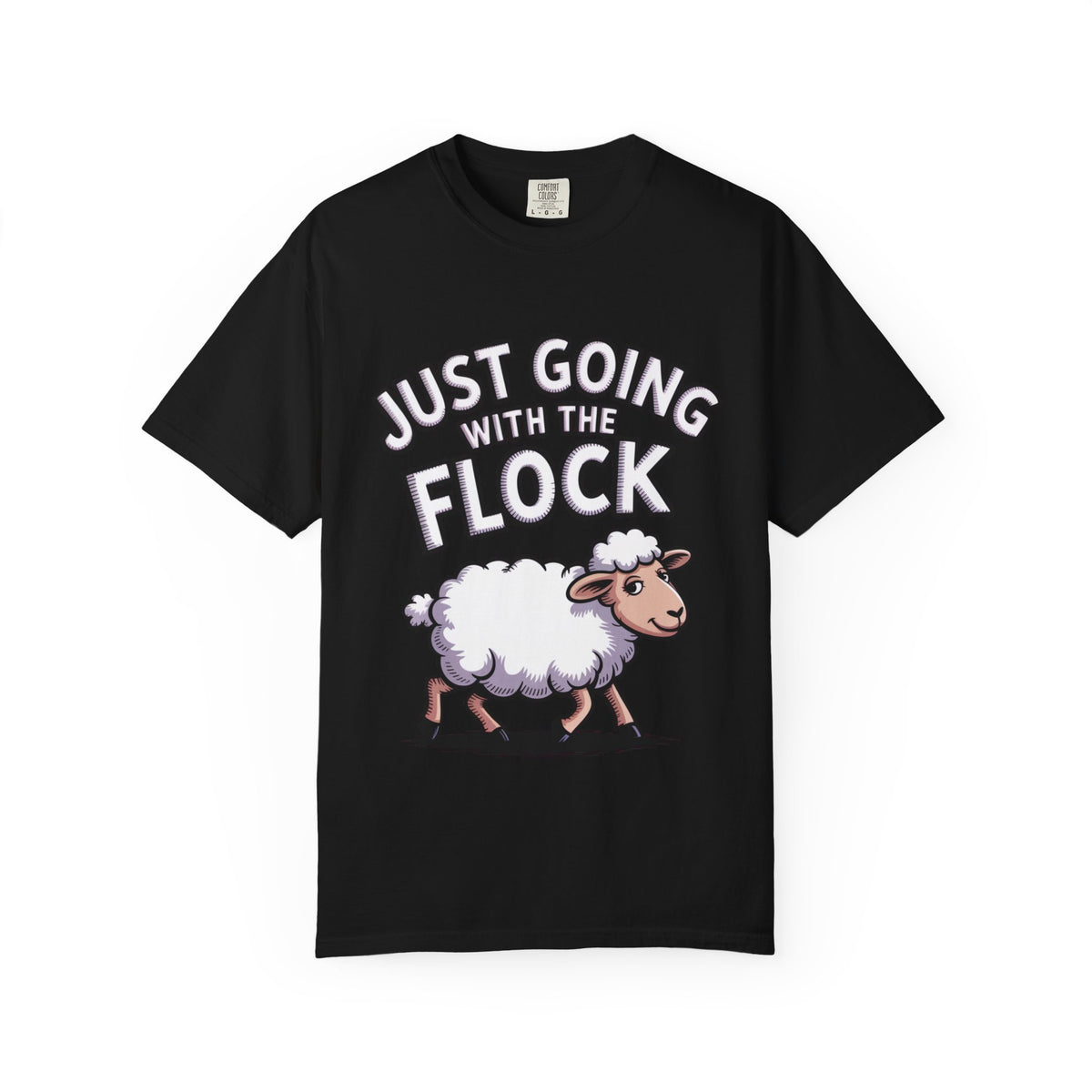 Funny Sheep T-Shirt, 'Just Going With The Flock' Shirt, Cute Cartoon Sheep Tee, Sarcastic Gift for Introverts