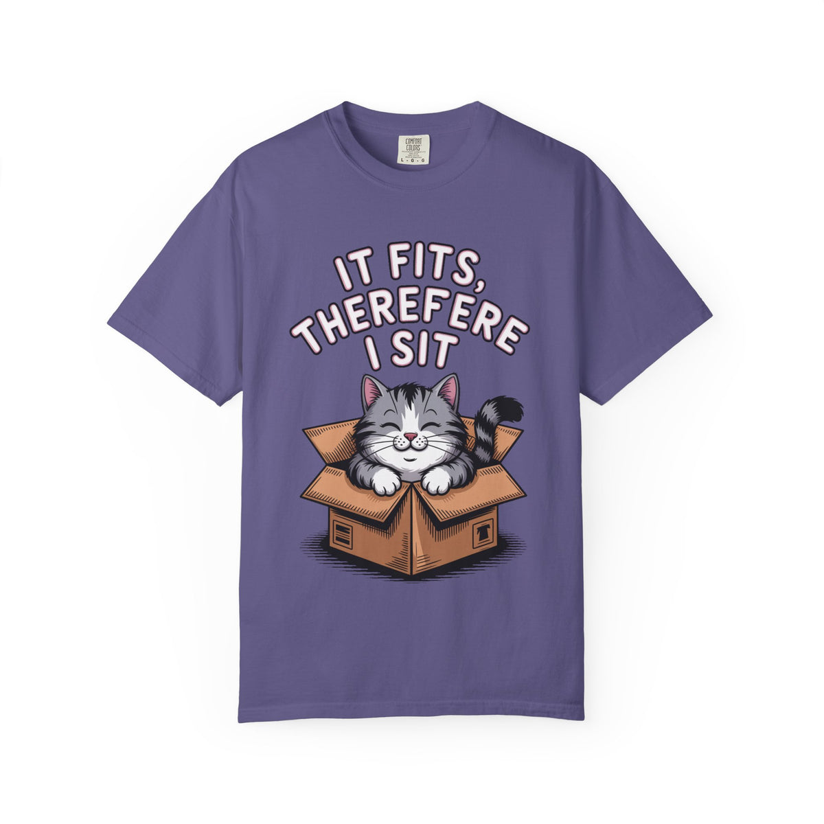 It Fits Therefore I Sit Cat Shirt, Funny Cat In Box T-Shirt, Cute Chubby Cat Lover Gift, Cat Owner Shirt, Funny Cat Meme Tee
