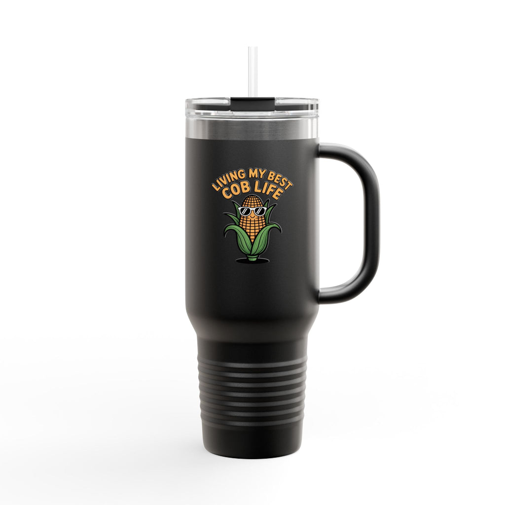 Funny Corn Travel Mug, Living My Best Cob Life Tumbler, Cute Corn Cob Sunglasses 40oz Cup, Funny Food Lover Gift, Summer BBQ Tumbler