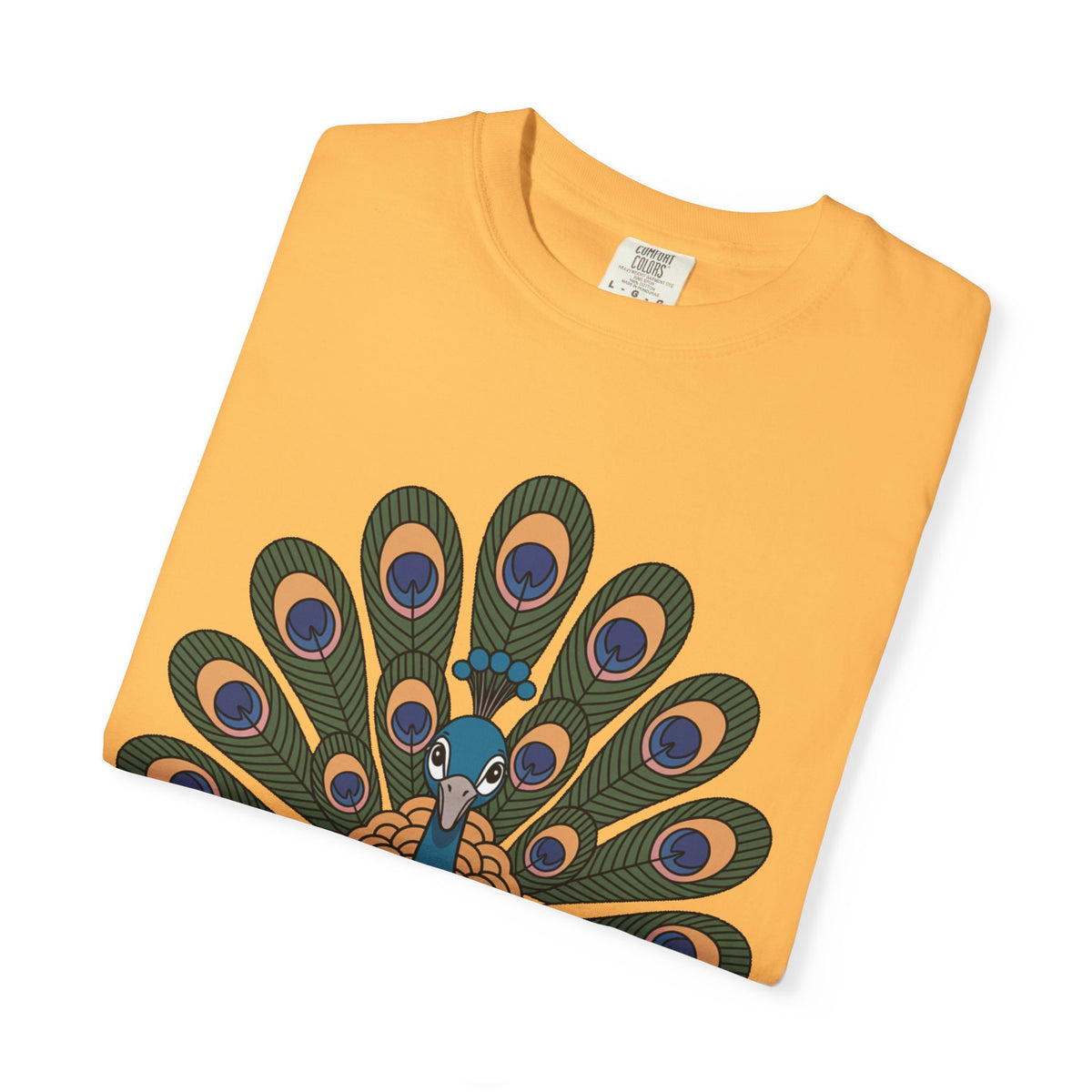 Cute Peacock T-Shirt, Fanned Feathers Bird Lover Gift Tee, Cartoon Peacock Graphic Shirt for Nature Lovers