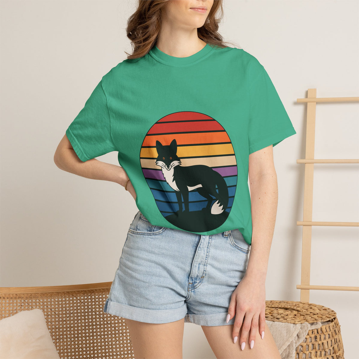 Retro Sunset Fox Badge T-Shirt