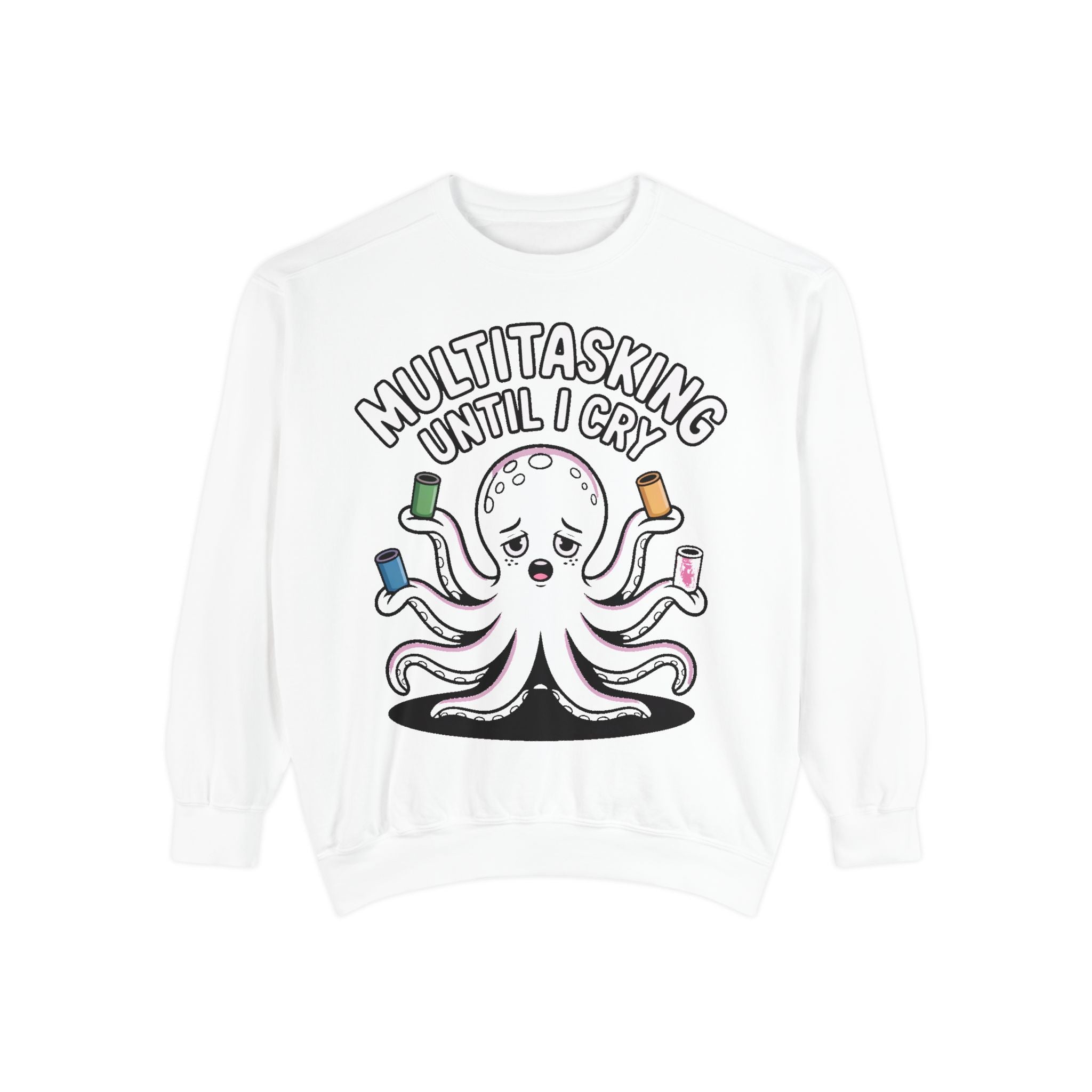 Multitasking Octopus Sweatshirt, Funny Stressed Octopus Crewneck, Embroidery-Patch Style Sweatshirt, Busy Mom Gift, Work Humor Pullover