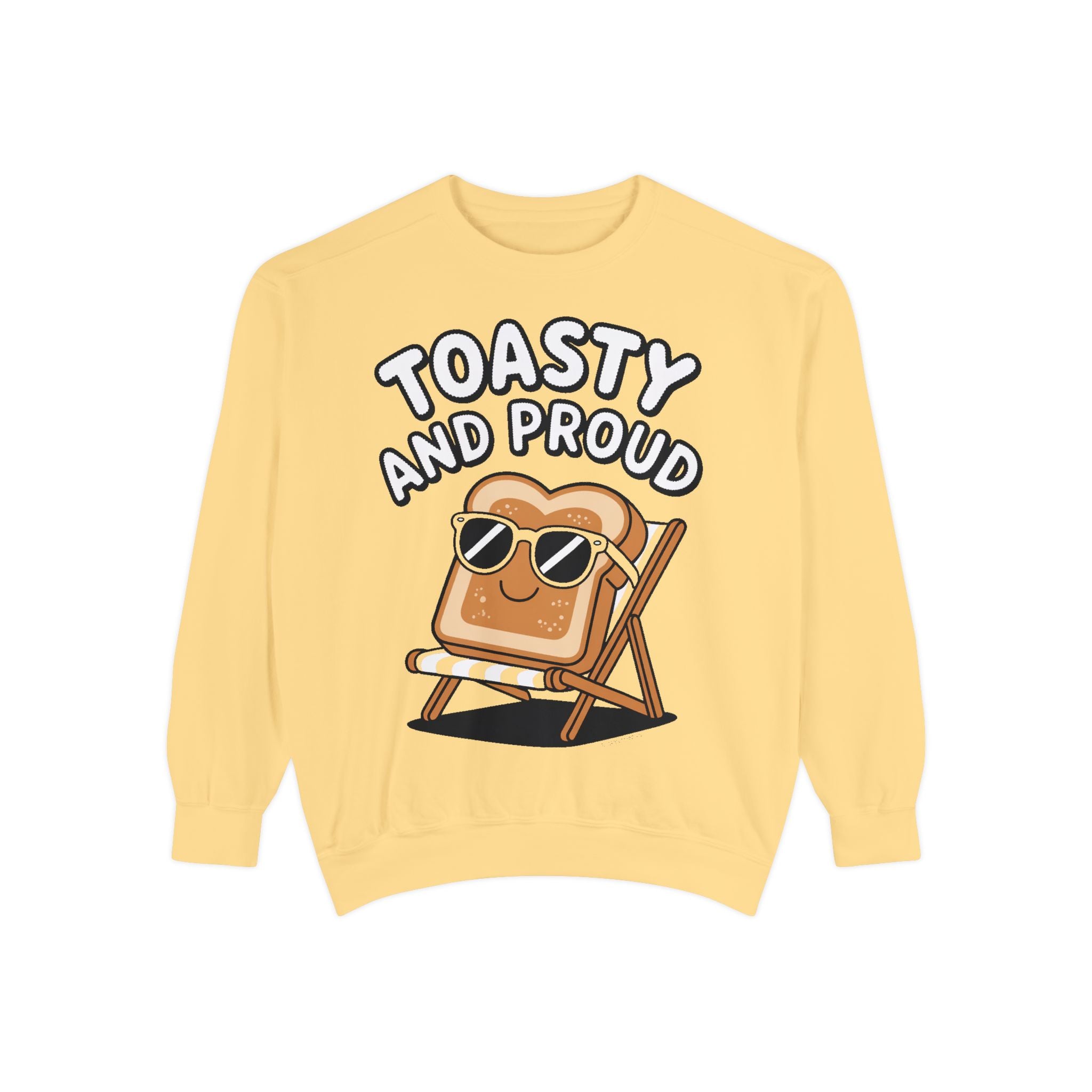 Toasty And Proud Sweatshirt, Funny Toast Bread Crewneck, Cute Beach Chair Toast Embroidered Sweatshirt, Funny Food Lover Gift