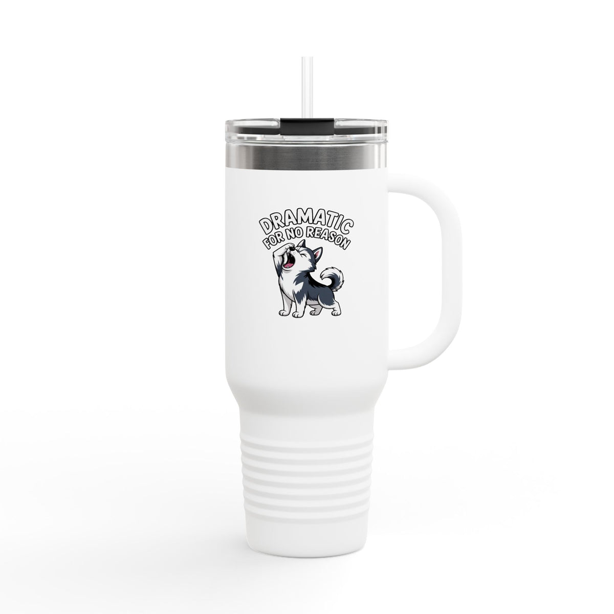 Dramatic Husky Travel Mug, Funny Dog Lover Tumbler, Cute Cartoon Husky 40oz Cup, Sarcastic Dog Mom Gift, Drama Queen Dog Tumbler