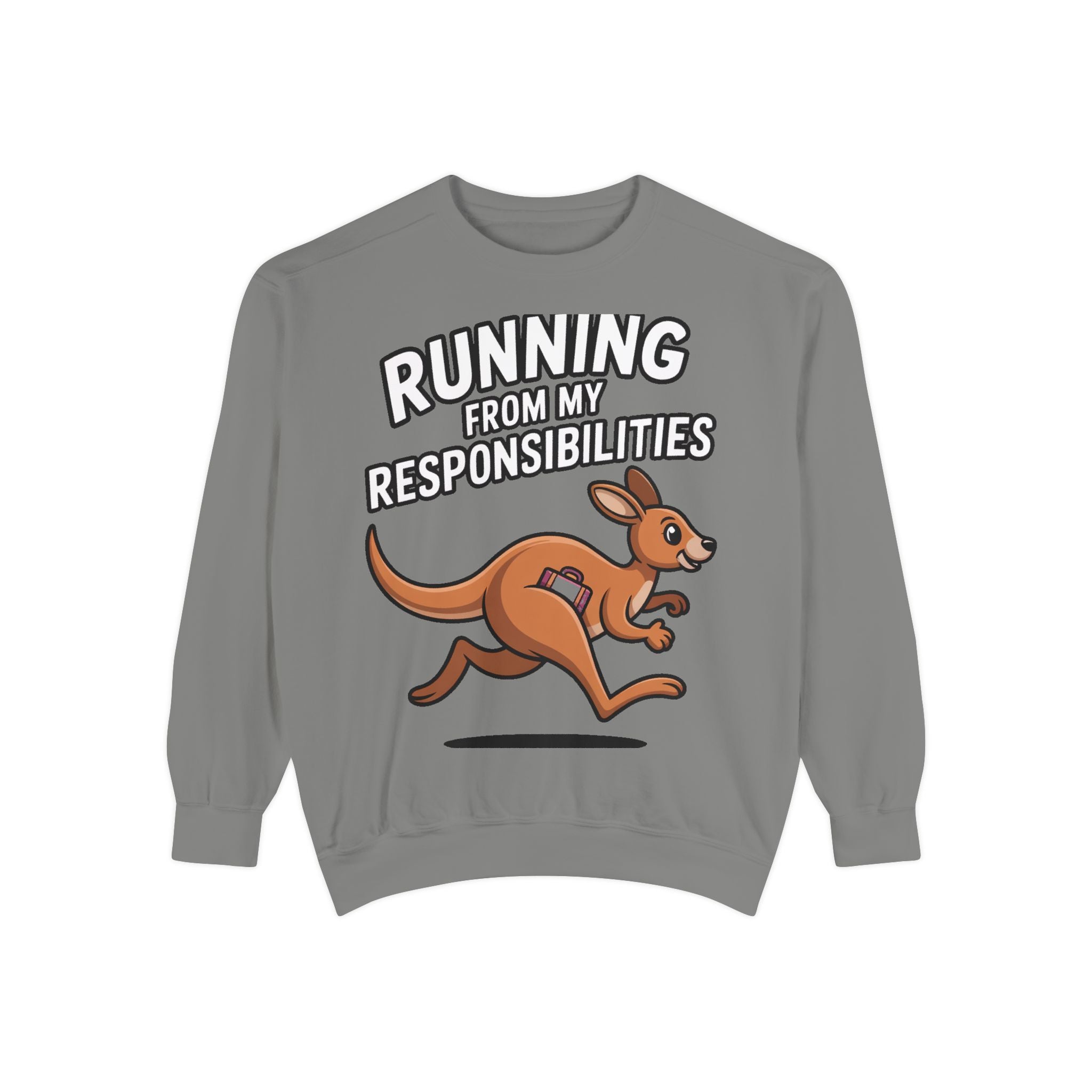 Running From My Responsibilities Sweatshirt, Funny Kangaroo Crewneck, Adulting Humor Gift, Cute Cartoon Animal Sweatshirt