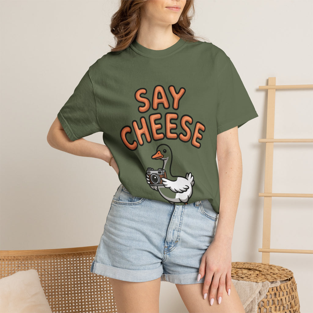 Say Cheese Goose Shirt, Funny Camera Goose T-Shirt, Cute Cartoon Goose Lover Gift, Photography Shirt for Photographer