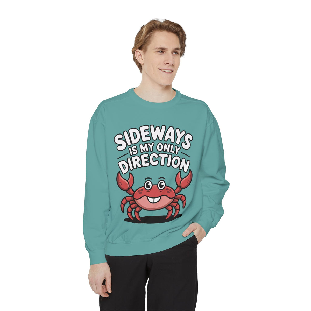 Funny Crab Sweatshirt, Sideways Is My Only Direction Crewneck, Cute Crab Lover Gift, Embroidered Patch Style Beach Sweatshirt