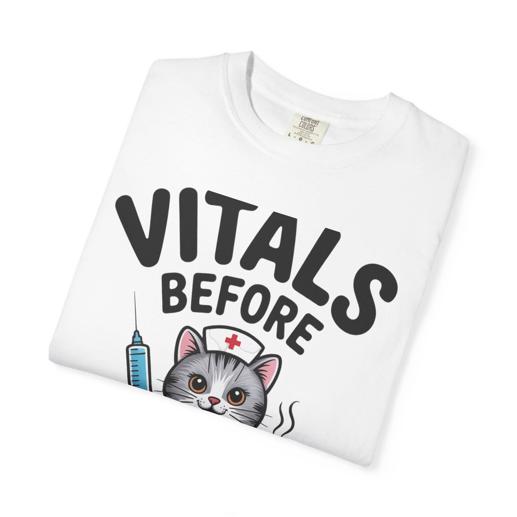 Vitals Before Coffee Nurse Shirt, Funny Nurse Cat T-Shirt, Cute Nurse Gift, Nursing Student Shirt, RN Coffee Lover Tee