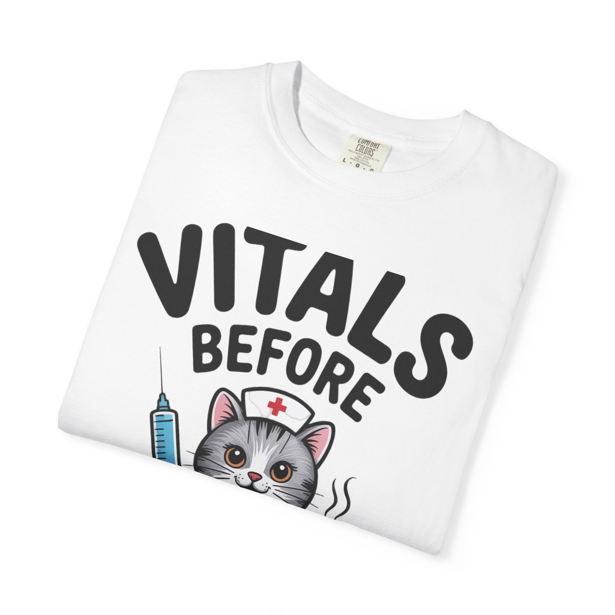Vitals Before Coffee Nurse Shirt, Funny Nurse Cat T-Shirt, Cute Nurse Gift, Nursing Student Shirt, RN Coffee Lover Tee
