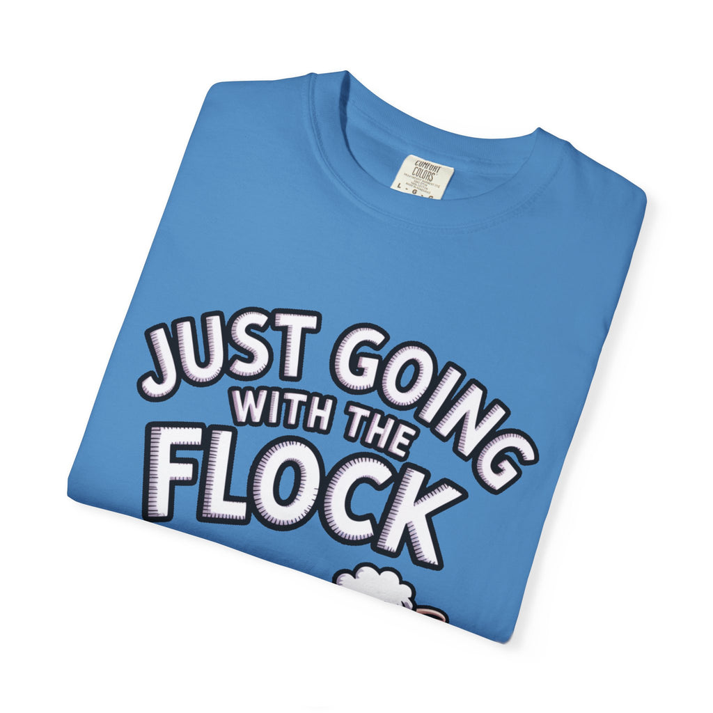 Funny Sheep T-Shirt, 'Just Going With The Flock' Shirt, Cute Cartoon Sheep Tee, Sarcastic Gift for Introverts