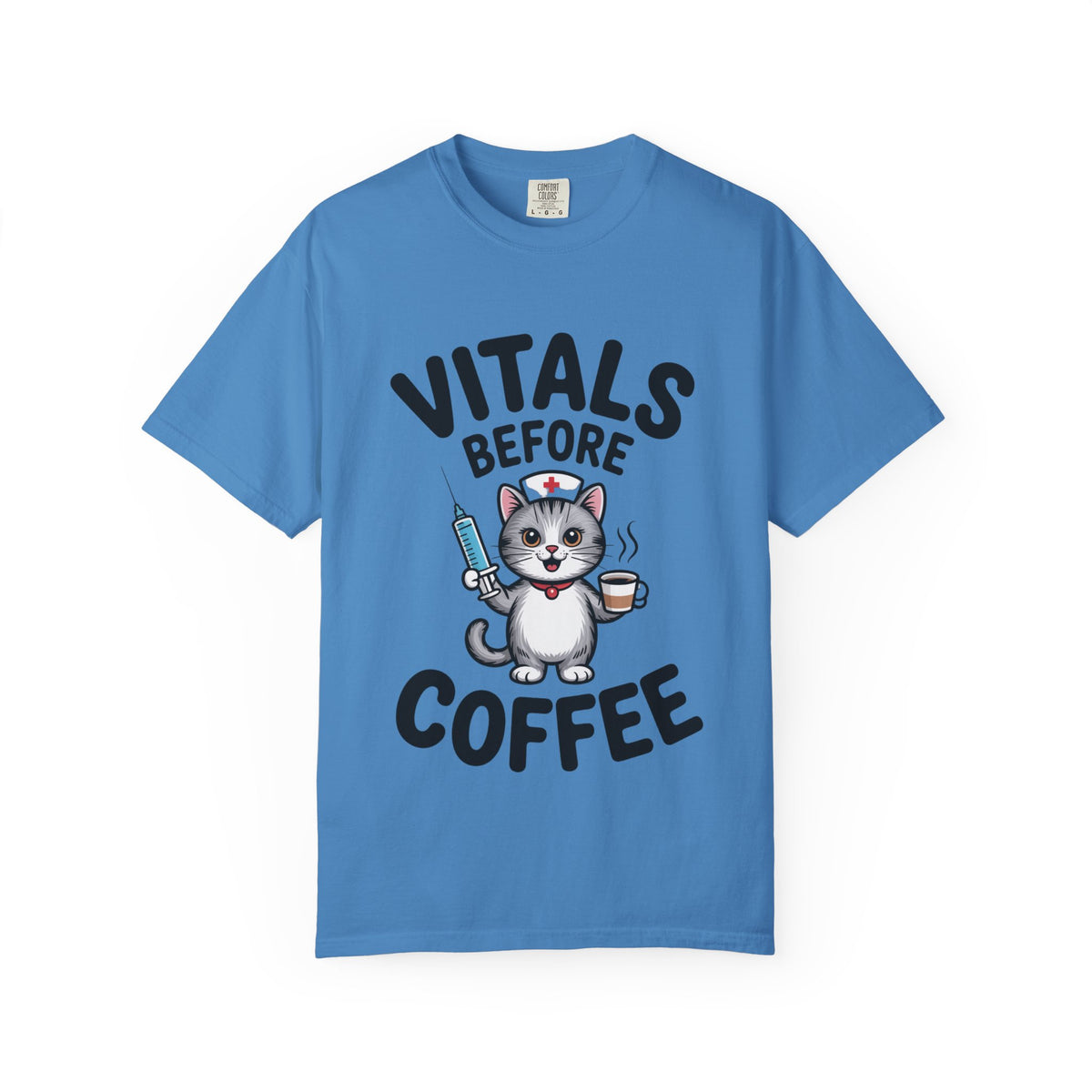 Vitals Before Coffee Nurse Shirt, Funny Nurse Cat T-Shirt, Cute Nurse Gift, Nursing Student Shirt, RN Coffee Lover Tee