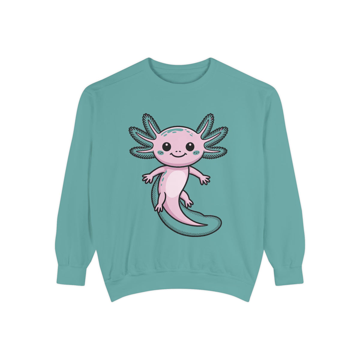 Cute Axolotl Sweatshirt, Smiling Axolotl Embroidered Crewneck, Kawaii Animal Lover Gift, Garment Dyed Pullover