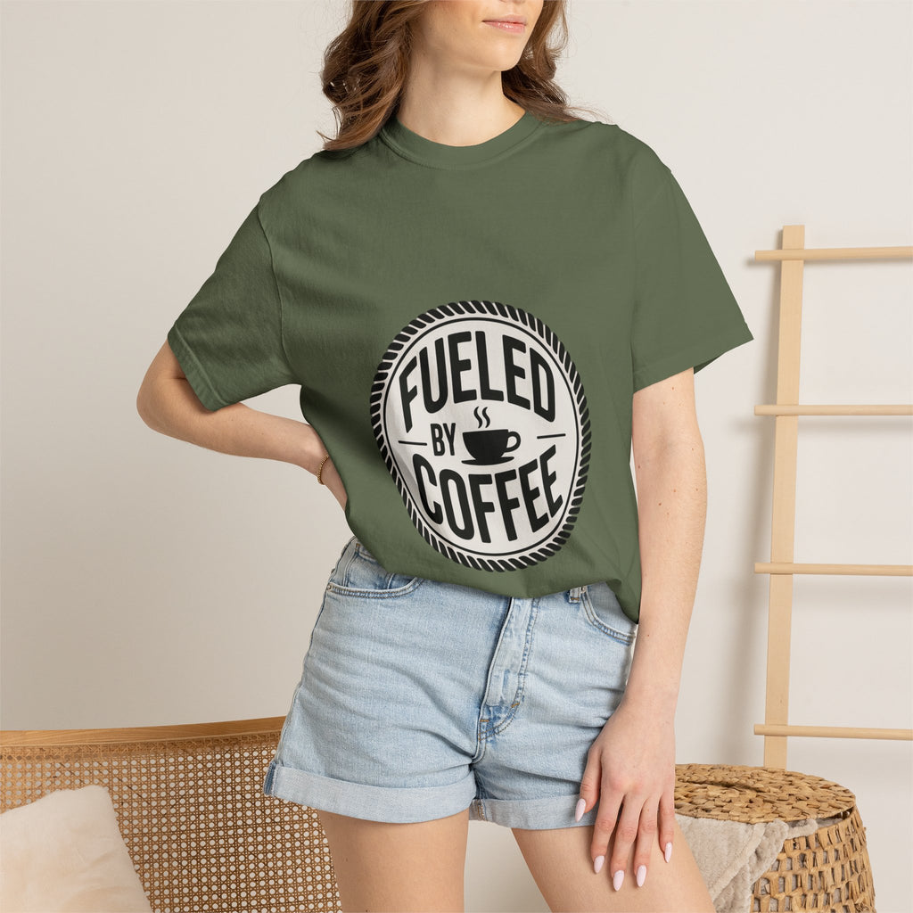 Fueled By Coffee Badge Shirt, Vintage Coffee Lover T-Shirt, Retro Coffee Stamp Logo Tee, Funny Coffee Addict Gift