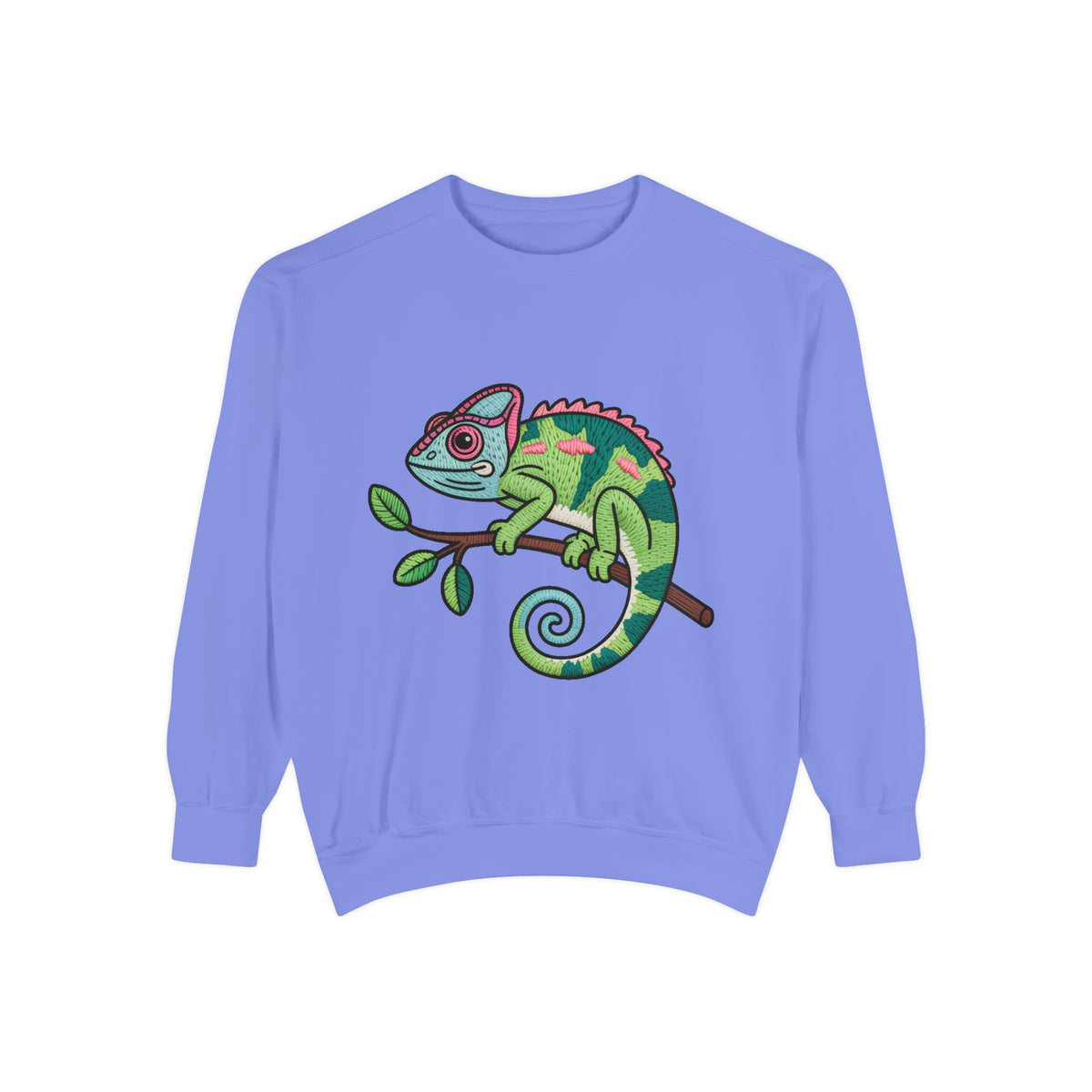 Chameleon Sweatshirt, Cute Embroidered Patch Style Crewneck, Reptile Lover Gift, Garment Dyed Sweatshirt for Nature Lovers