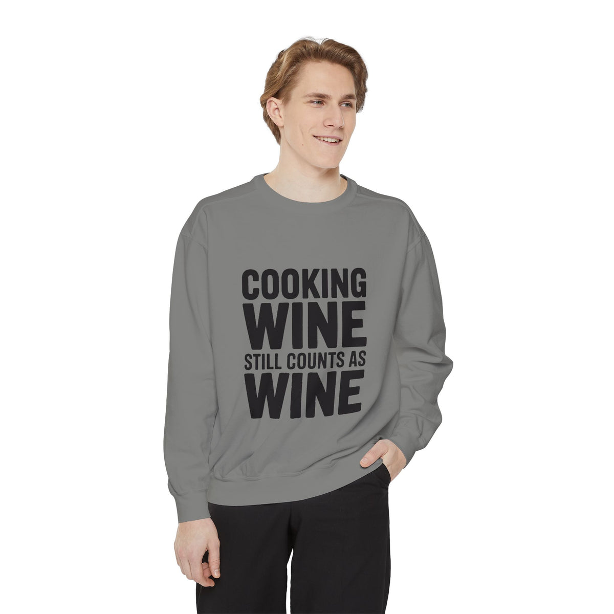 Cooking Wine Still Counts Sweatshirt, Funny Wine Lover Crewneck, Embroidered Kitchen Humor Sweatshirt, Gift for Wine Drinkers