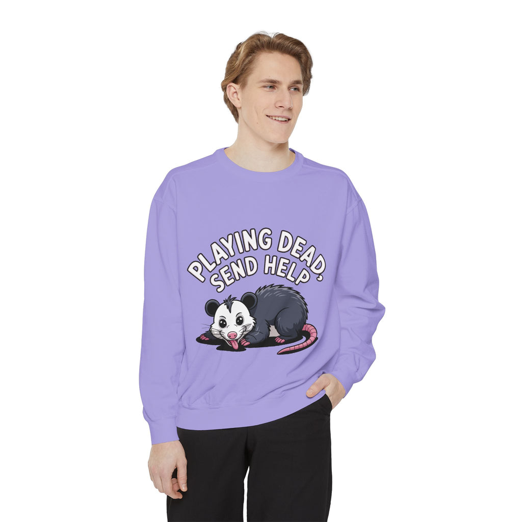 Funny Opossum Sweatshirt, Playing Dead Send Help Crewneck, Cute Possum Lover Gift, Funny Animal Sweatshirt for Introverts