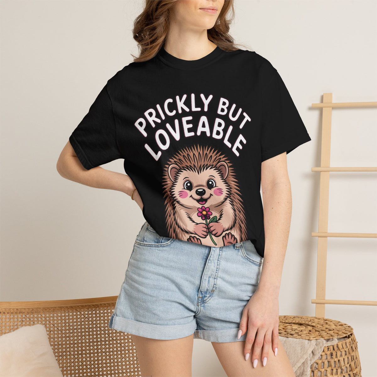 Prickly But Loveable Hedgehog Shirt, Cute Cartoon Hedgehog T-Shirt, Funny Animal Lover Gift, Flower Hedgehog Tee