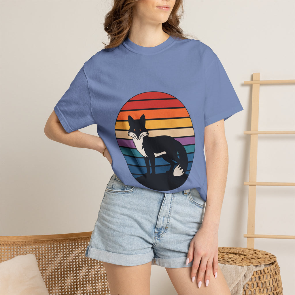 Retro Sunset Fox Badge T-Shirt
