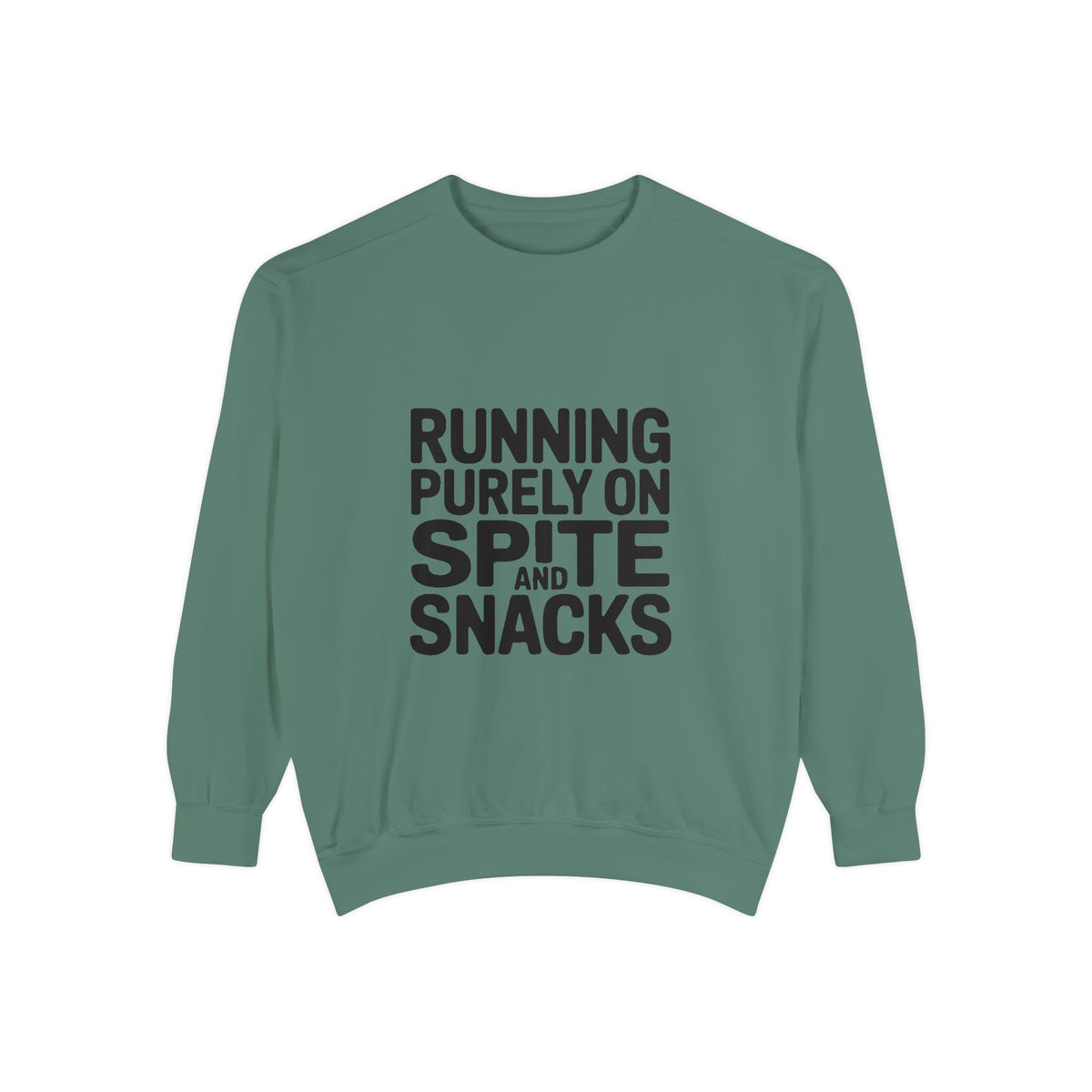 Running On Spite And Snacks Sweatshirt, Funny Sarcastic Crewneck, Embroidered-Look Bold Text Sweatshirt, Sarcastic Gift for Friend