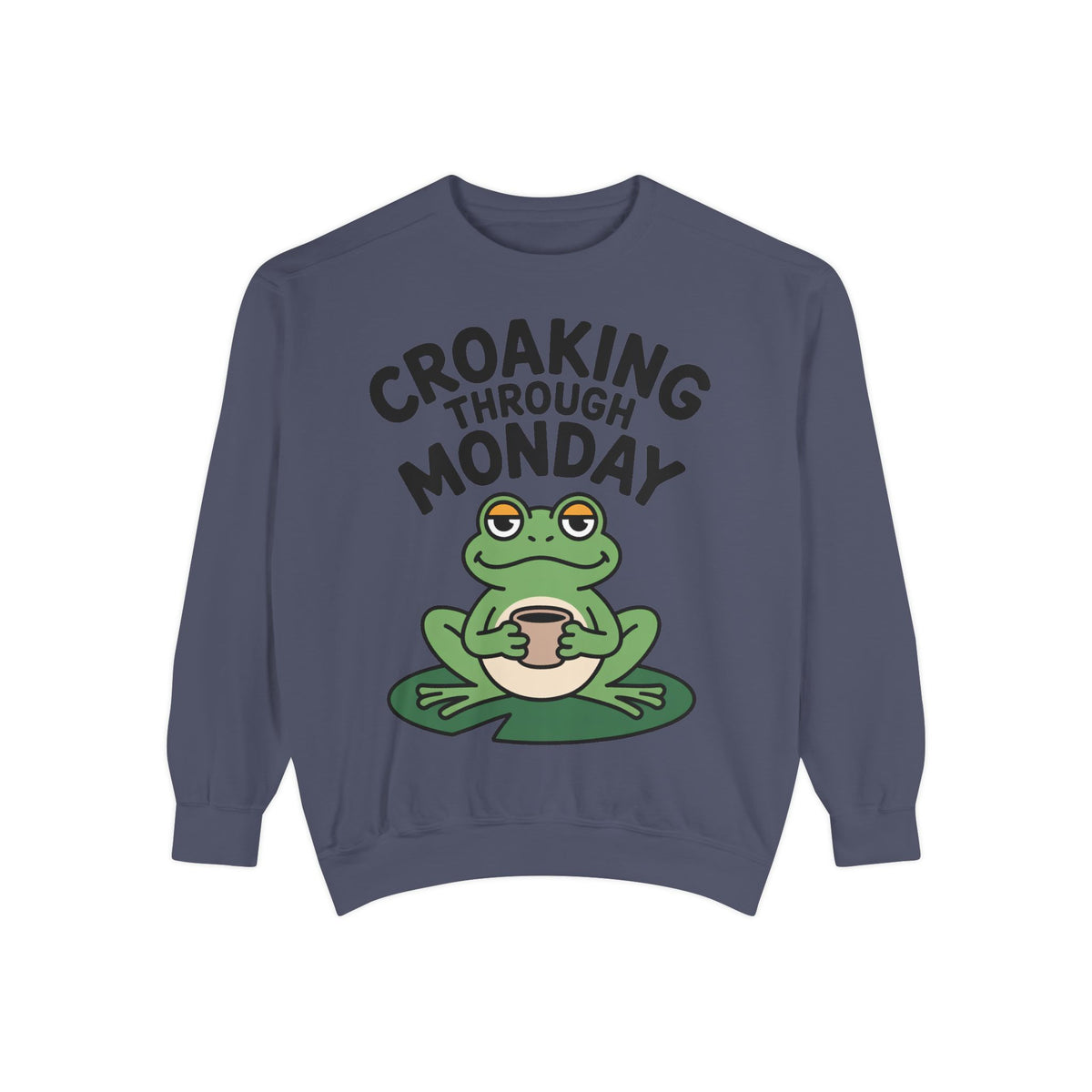 Croaking Through Monday Sweatshirt, Funny Tired Frog Crewneck, Cute Coffee Frog Sweatshirt, Frog Lover Gift