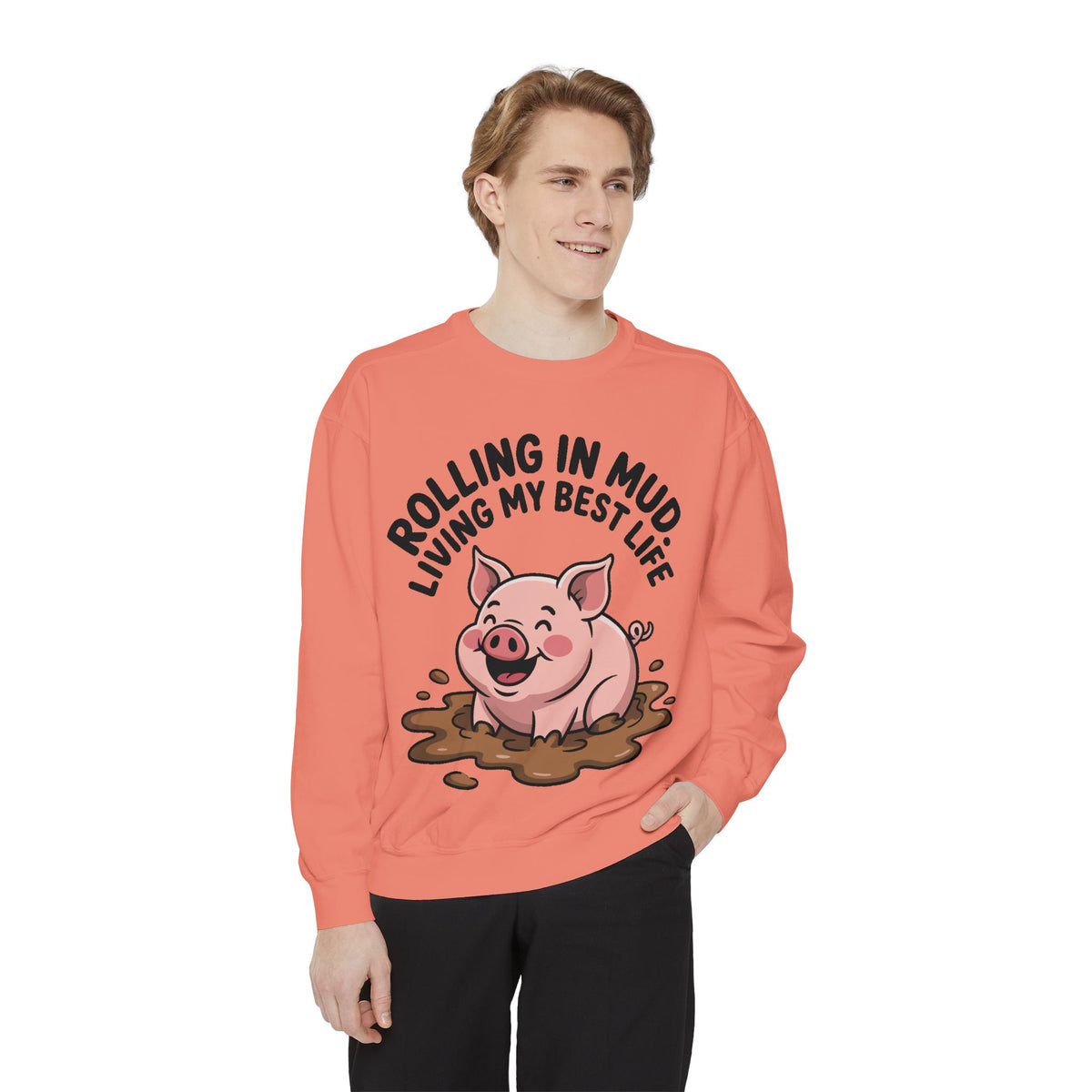 Funny Pig Sweatshirt, Rolling In Mud Living My Best Life Crewneck, Cute Farm Animal Gift, Pig Lover Sweater