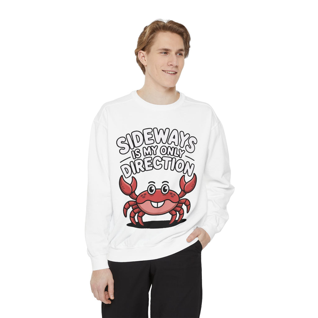Funny Crab Sweatshirt, Sideways Is My Only Direction Crewneck, Cute Crab Lover Gift, Embroidered Patch Style Beach Sweatshirt