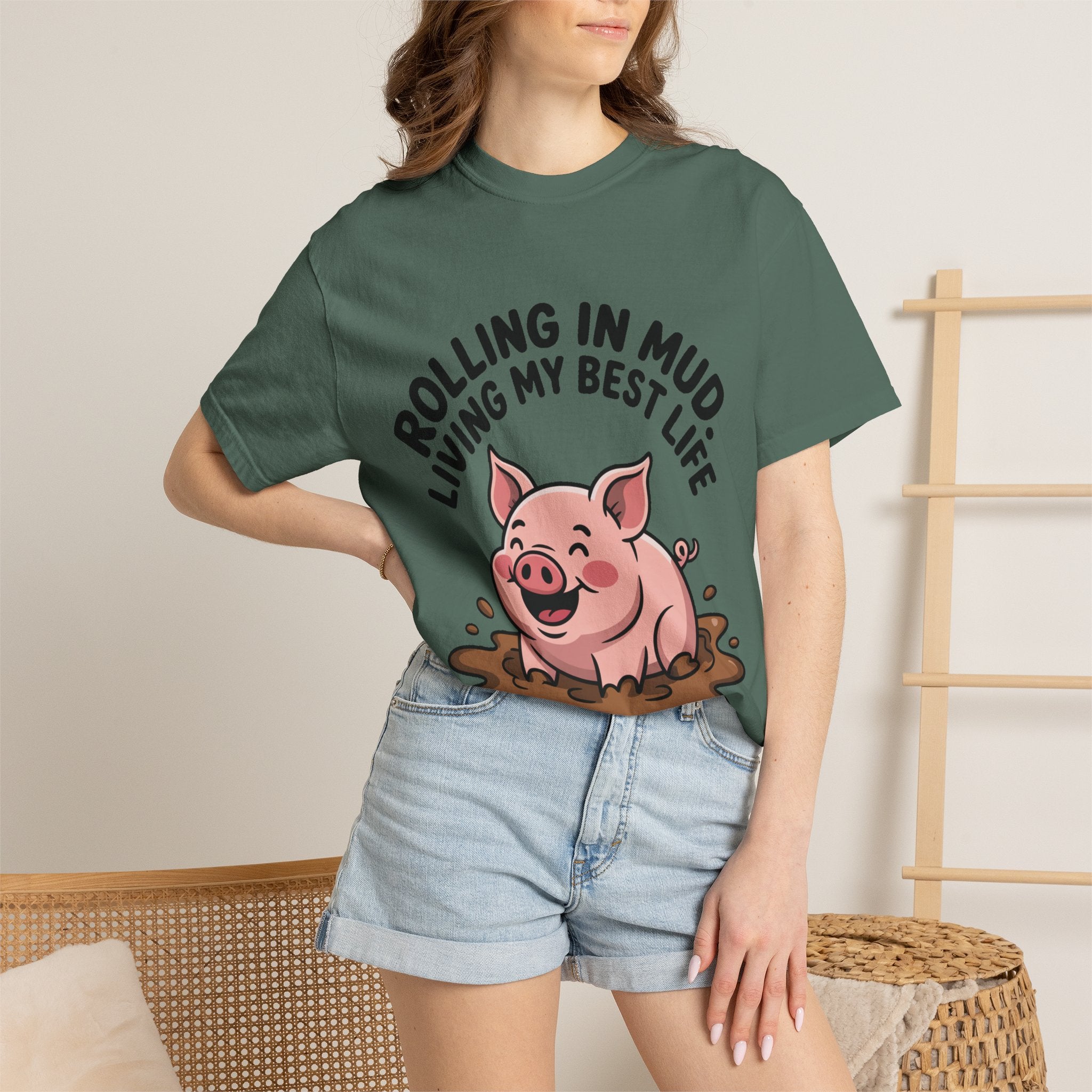 Living My Best Life Pig Shirt, Funny Pig Lover T-Shirt, Rolling In Mud Farm Animal Tee, Cute Pig Graphic Gift