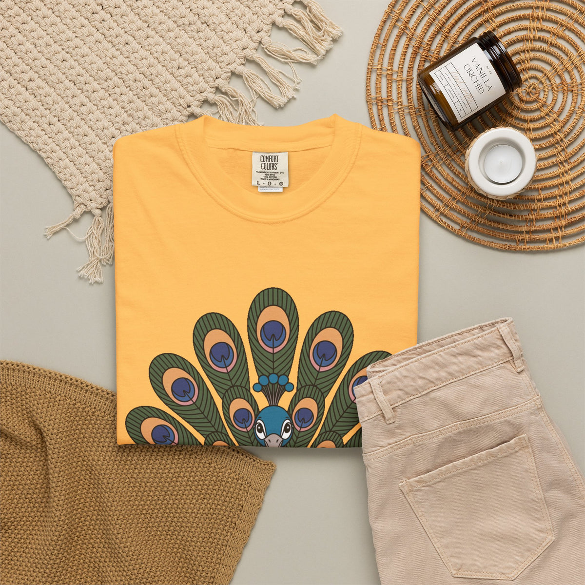 Cute Peacock T-Shirt, Fanned Feathers Bird Lover Gift Tee, Cartoon Peacock Graphic Shirt for Nature Lovers