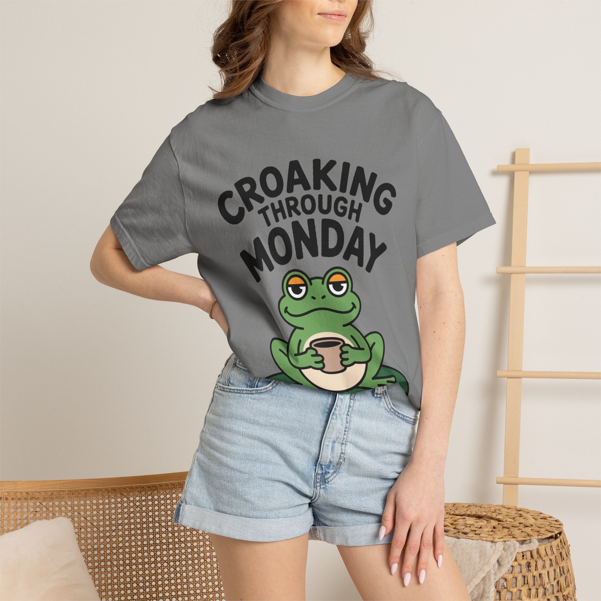 Croaking Through Monday Shirt, Funny Frog Coffee T-Shirt, Cute Frog Lover Gift, Monday Mood Tee, Sarcastic Frog Shirt