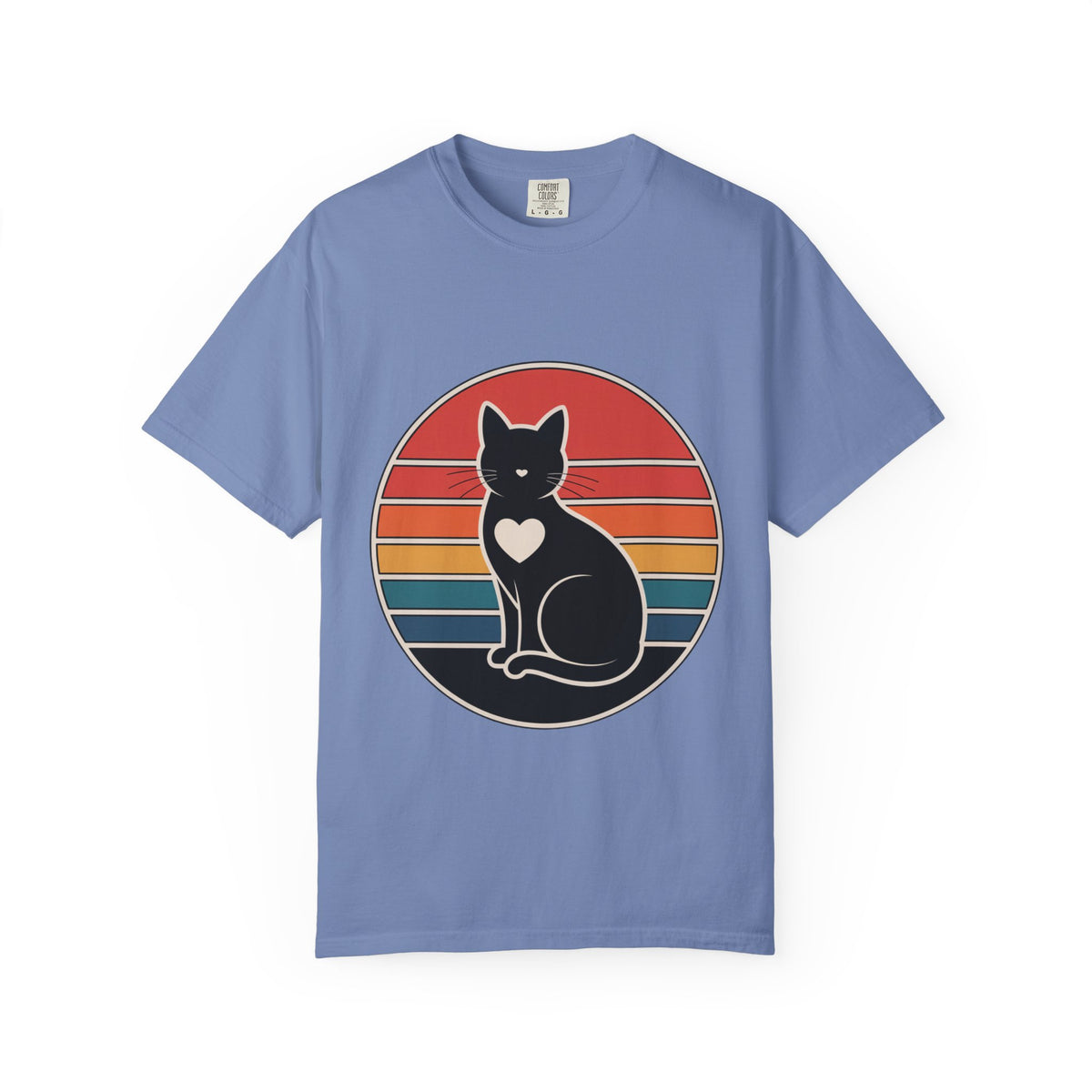 Cat Mom Sunset Badge Shirt, Retro Vintage Cat Lover T-Shirt, Minimalist Circular Badge Tee, Cute Cat Mom Gift