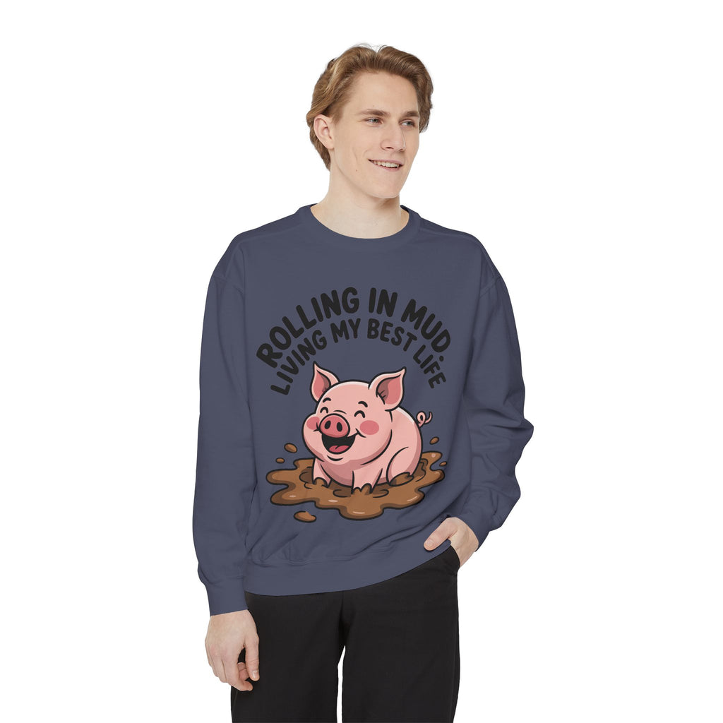Funny Pig Sweatshirt, Rolling In Mud Living My Best Life Crewneck, Cute Farm Animal Gift, Pig Lover Sweater