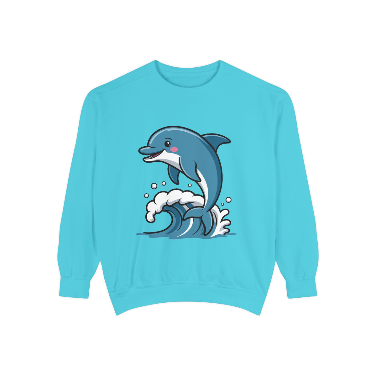 Cute Dolphin Sweatshirt, Embroidered Wave Crewneck, Ocean Lover Gift, Garment Dyed Beach Sweatshirt for Women Men