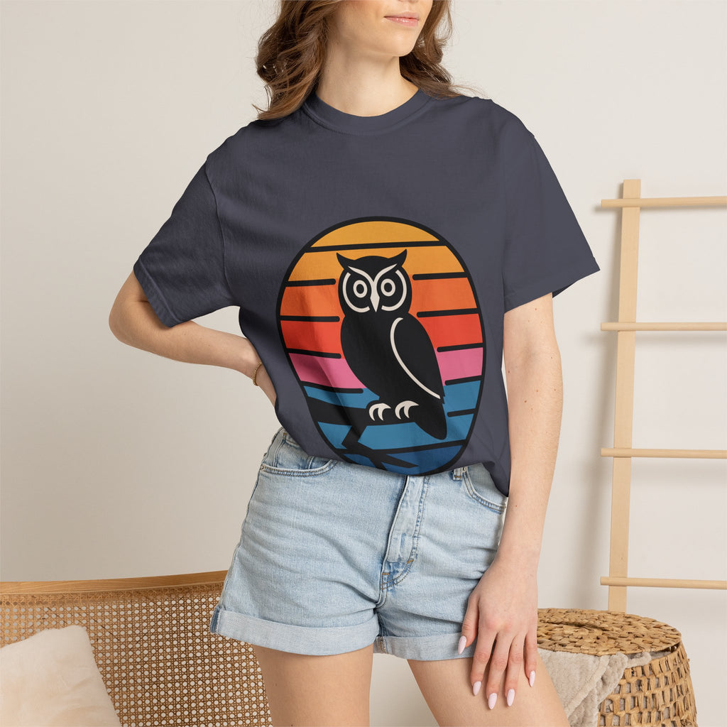 Retro Sunset Owl Badge T-Shirt