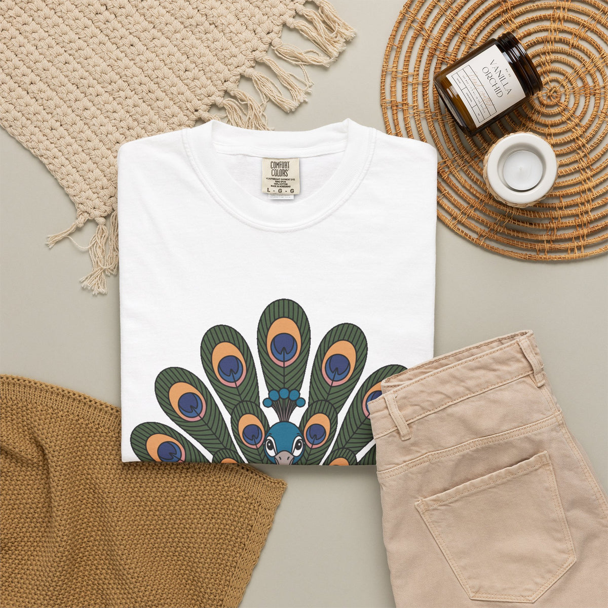 Cute Peacock T-Shirt, Fanned Feathers Bird Lover Gift Tee, Cartoon Peacock Graphic Shirt for Nature Lovers