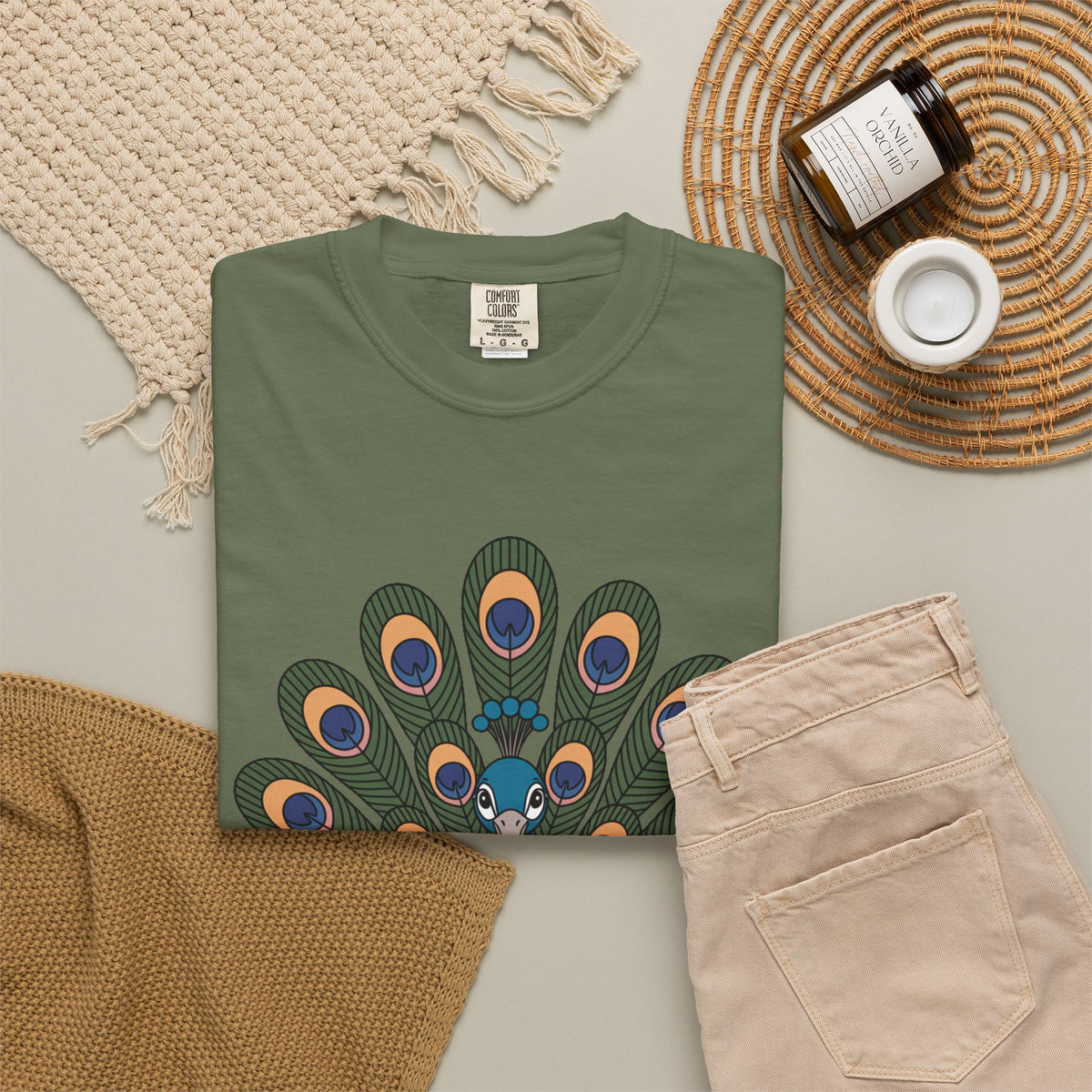 Cute Peacock T-Shirt, Fanned Feathers Bird Lover Gift Tee, Cartoon Peacock Graphic Shirt for Nature Lovers