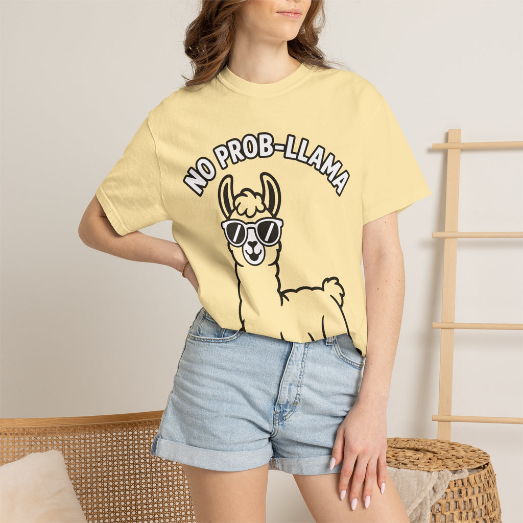 No Prob Llama Shirt, Funny Llama T-Shirt, Cute Llama Sunglasses Tee, Llama Lover Gift, Garment Dyed Unisex Shirt