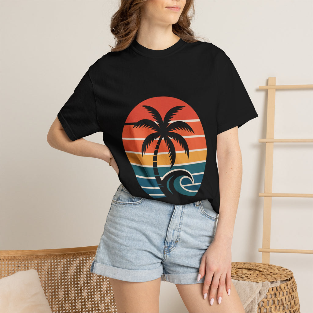 Salt Air Messy Hair Beach Shirt, Retro Sunset Badge T-Shirt, Vintage Palm Tree Wave Tee, Summer Vacation Gift