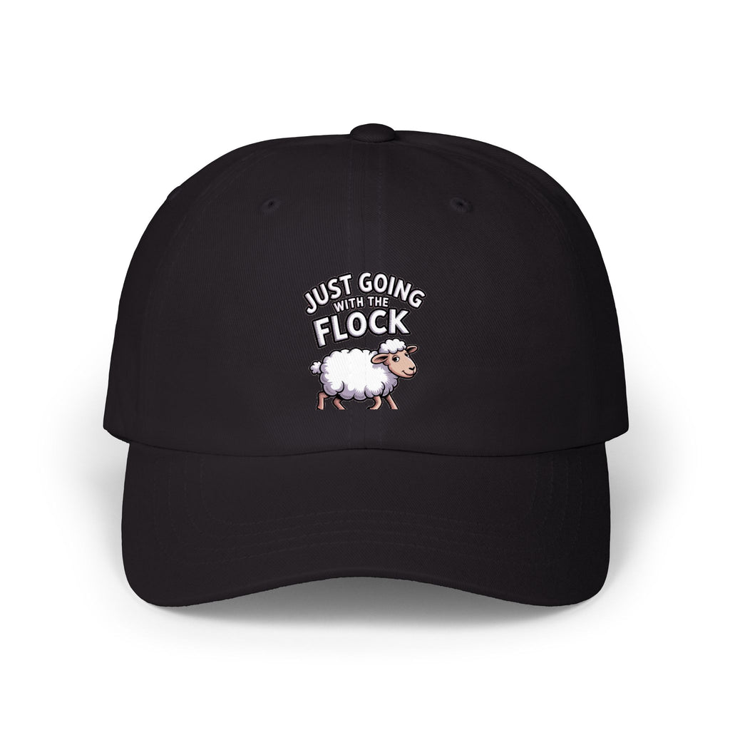 Funny Sheep Dad Hat, Just Going With The Flock Cap, Cute Cartoon Sheep Embroidered Hat, Funny Farm Animal Gift, Unstructured Baseball Cap