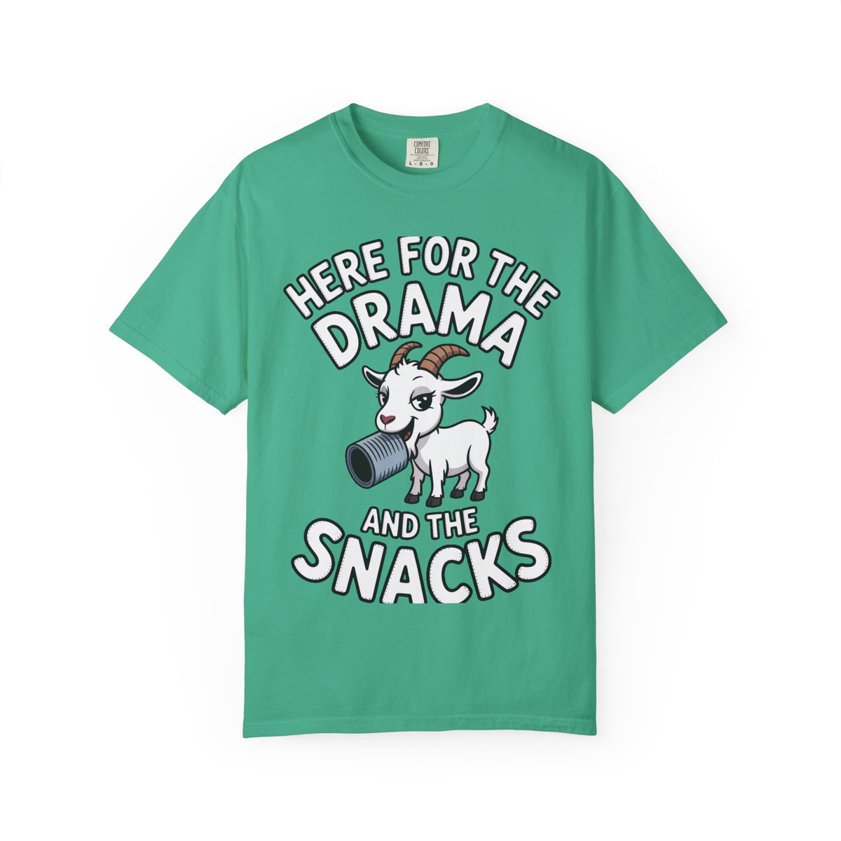 Funny Goat Shirt, Here For The Drama And The Snacks T-Shirt, Cute Goat Lover Gift, Sarcastic Farm Animal Tee