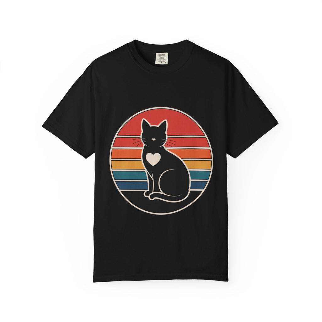 Cat Mom Sunset Badge Shirt, Retro Vintage Cat Lover T-Shirt, Minimalist Circular Badge Tee, Cute Cat Mom Gift
