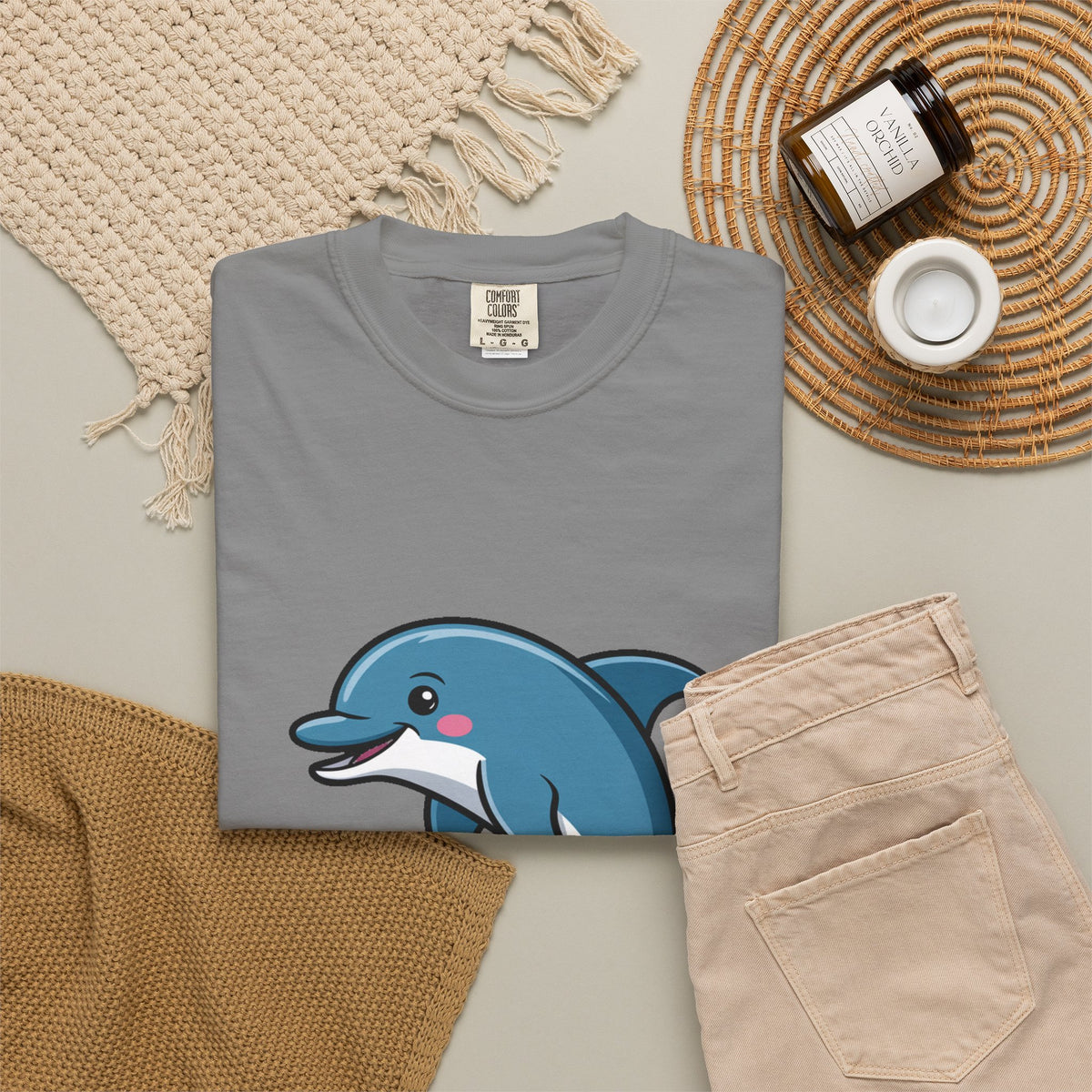 Cute Dolphin T-Shirt, Jumping Wave Dolphin Shirt, Ocean Lover Gift, Garment Dyed Unisex Tee, Beach Vacation Shirt