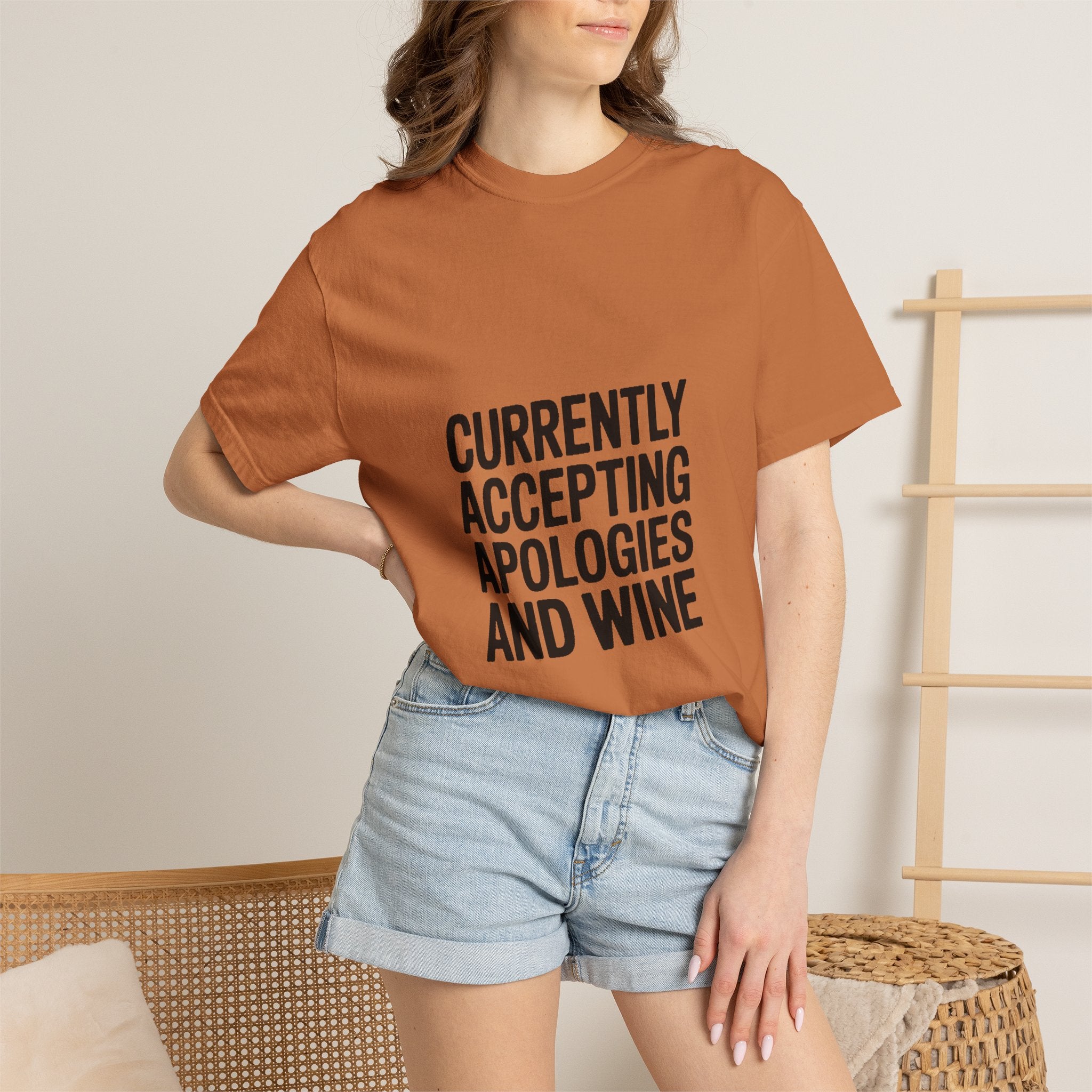 Currently Accepting Apologies And Wine Shirt, Funny Sarcastic T-Shirt, Wine Lover Gift, Bold Typography Tee for Women and Men