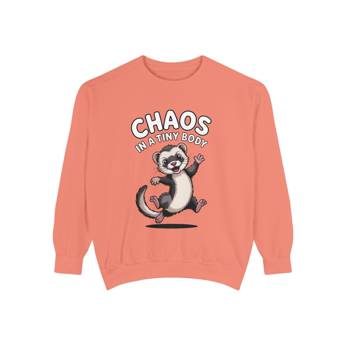 Funny Ferret Sweatshirt, Chaos In A Tiny Body Crewneck, Cute Ferret Lover Gift, Embroidered Style Ferret Sweatshirt For Pet Owners