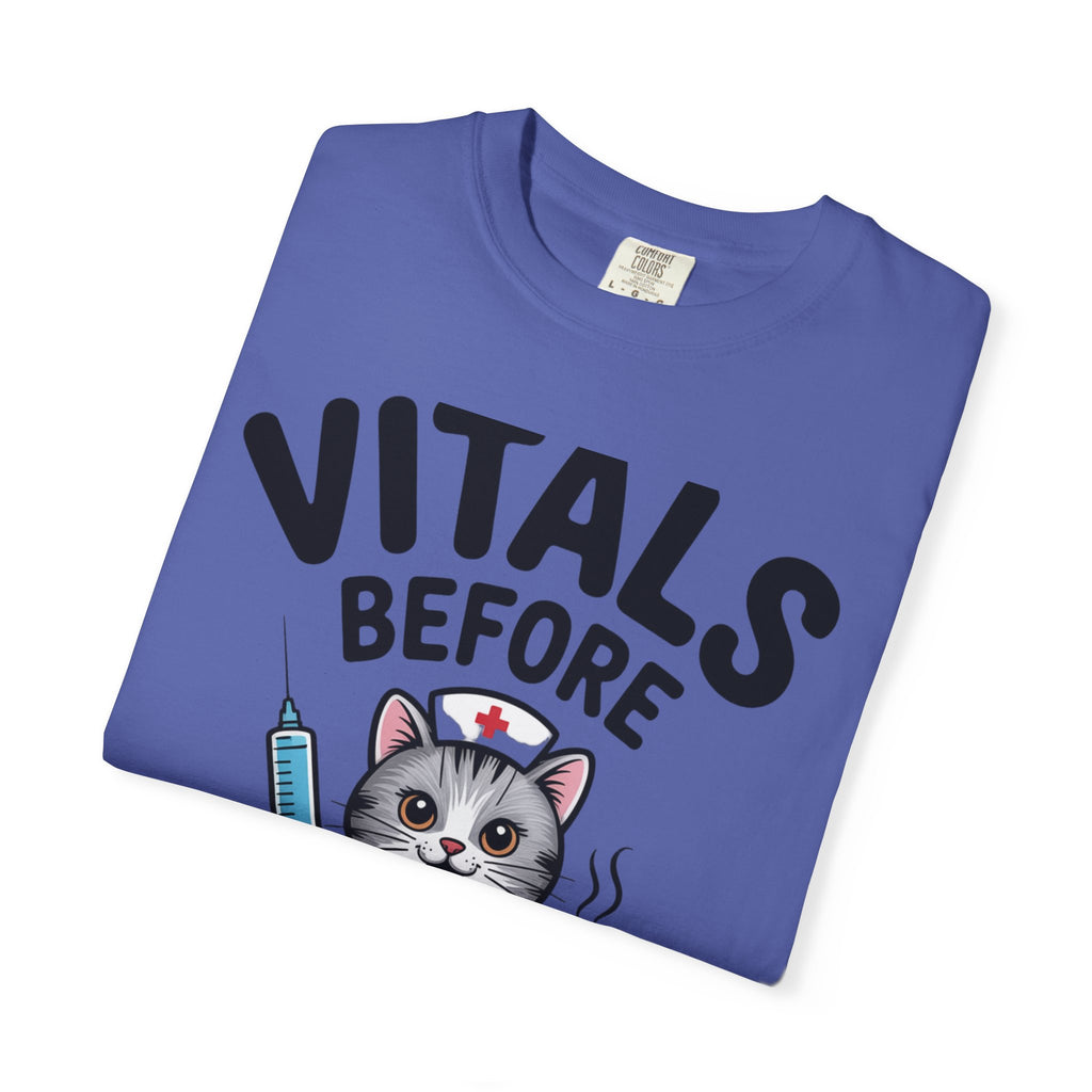 Vitals Before Coffee Nurse Shirt, Funny Nurse Cat T-Shirt, Cute Nurse Gift, Nursing Student Shirt, RN Coffee Lover Tee