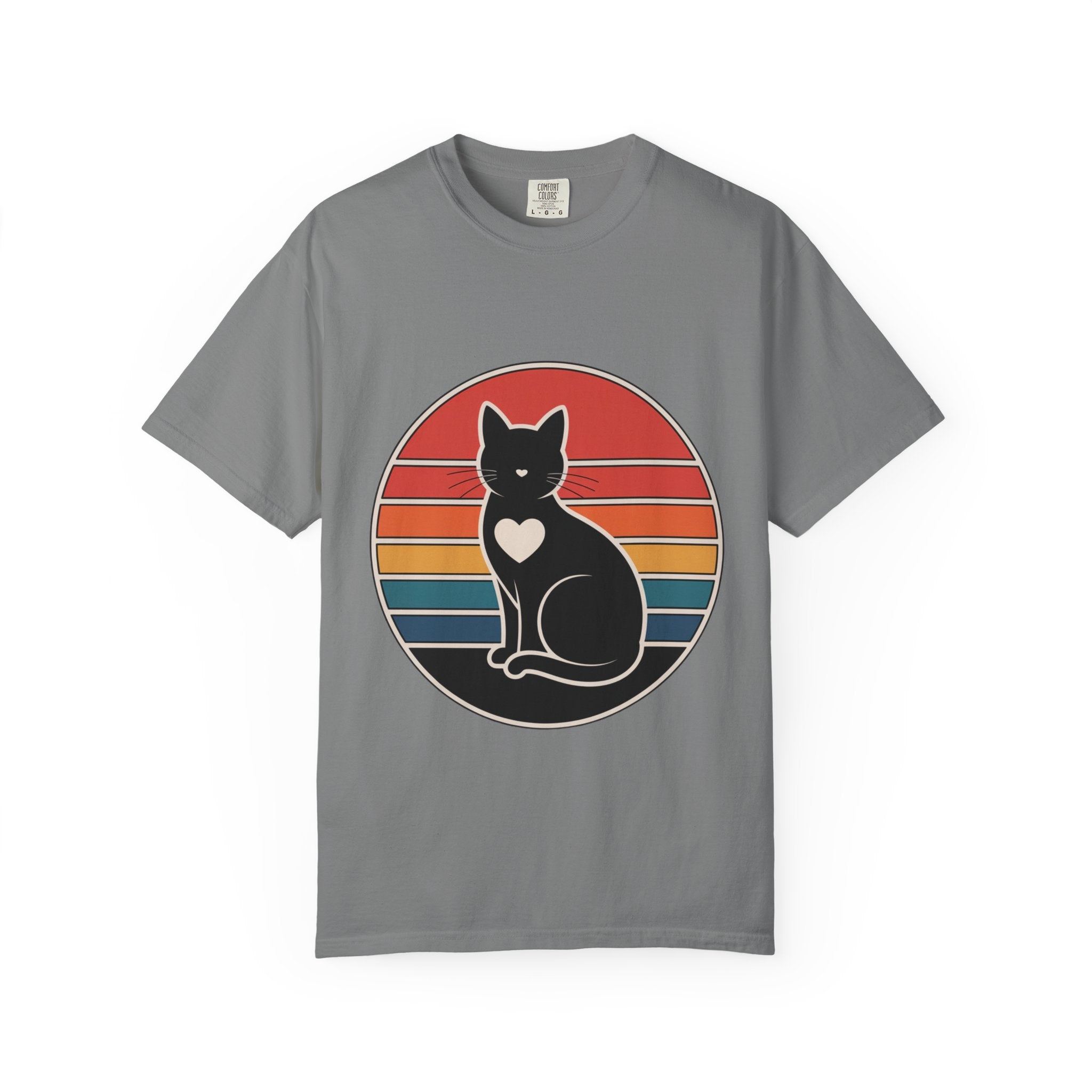 Cat Mom Sunset Badge Shirt, Retro Vintage Cat Lover T-Shirt, Minimalist Circular Badge Tee, Cute Cat Mom Gift