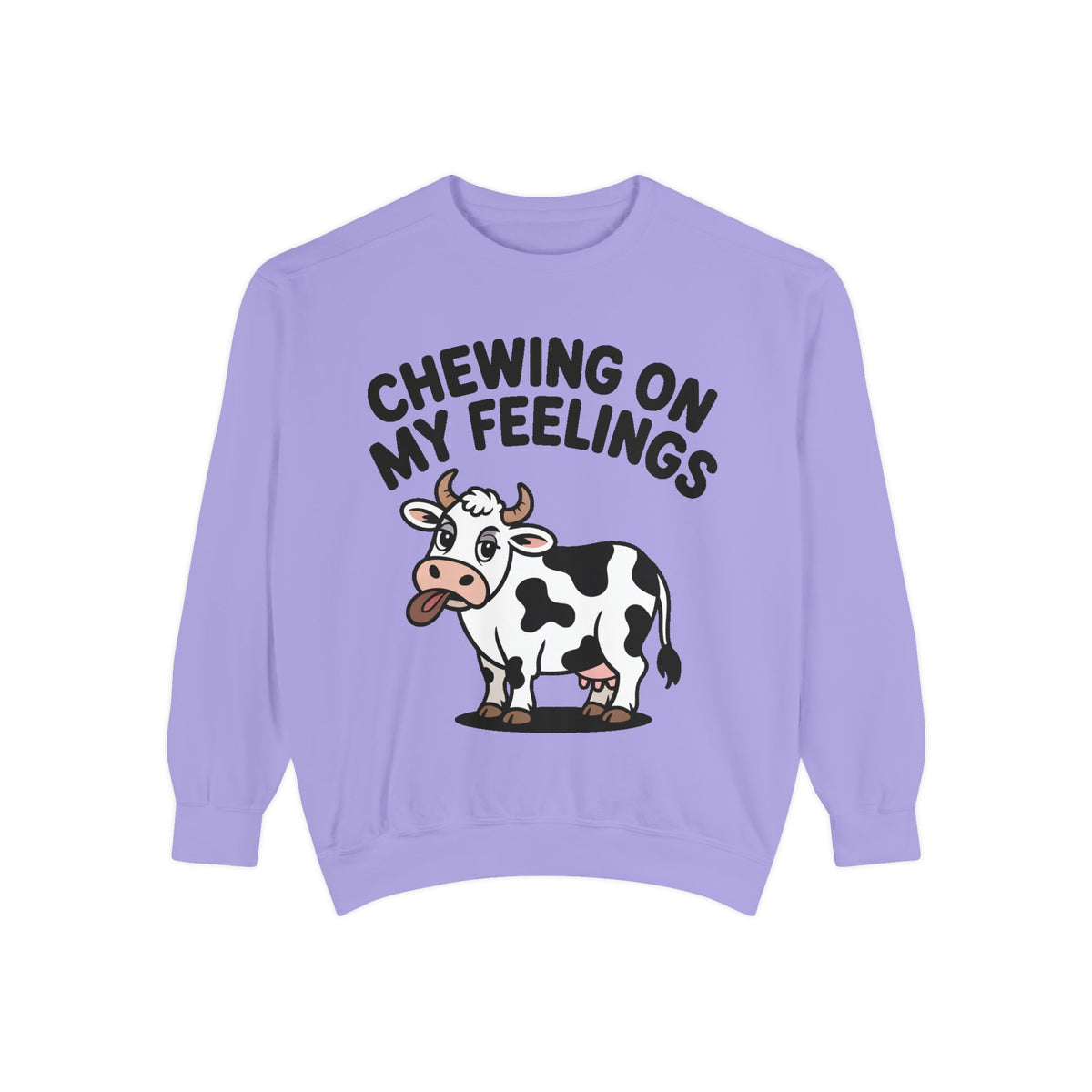 Chewing On My Feelings Sweatshirt, Funny Cow Crewneck, Cute Cow Lover Gift, Embroidered Style Cow Sweatshirt, Funny Farm Animal Shirt