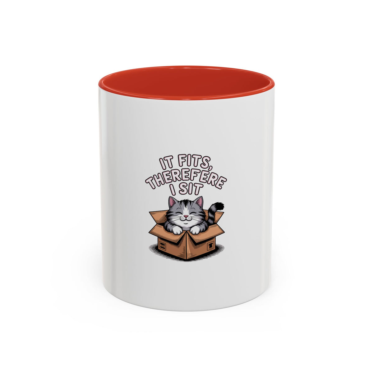 It Fits Therefore I Sit Cat Mug, Funny Cat In Box Coffee Mug, Cute Chubby Cat Lover Gift, Cat Mom Cat Dad Ceramic Mug