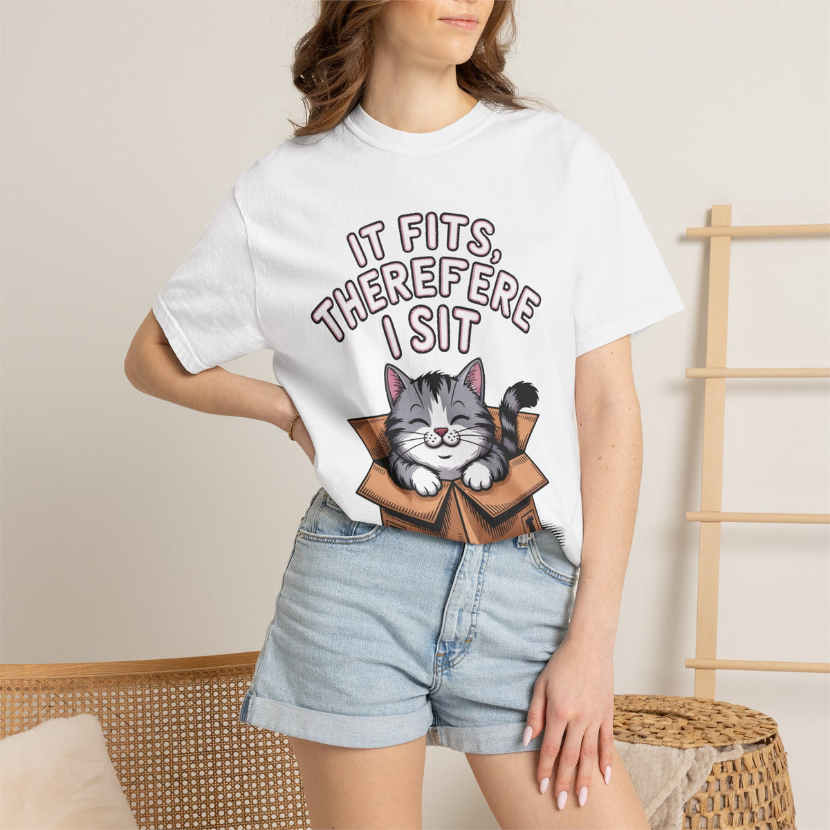 It Fits Therefore I Sit Cat Shirt, Funny Cat In Box T-Shirt, Cute Chubby Cat Lover Gift, Cat Owner Shirt, Funny Cat Meme Tee