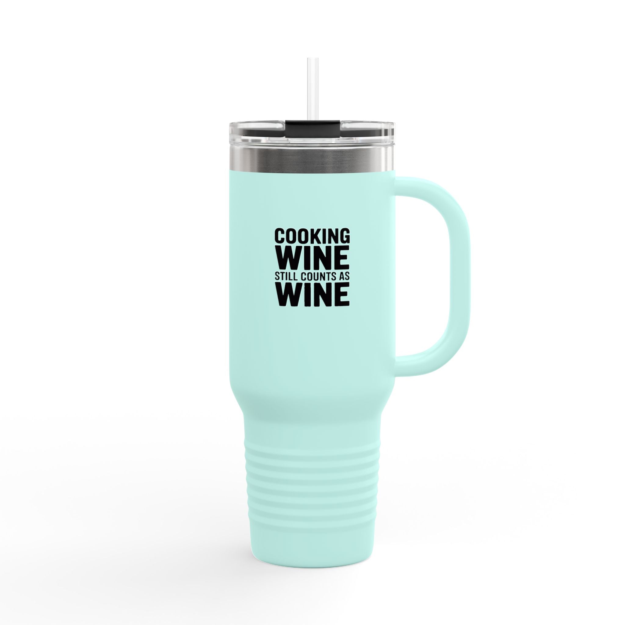 Cooking Wine Still Counts Tumbler, Funny Wine Lover 40oz Travel Mug, Sarcastic Kitchen Gift, Wine Mom Insulated Cup With Handle