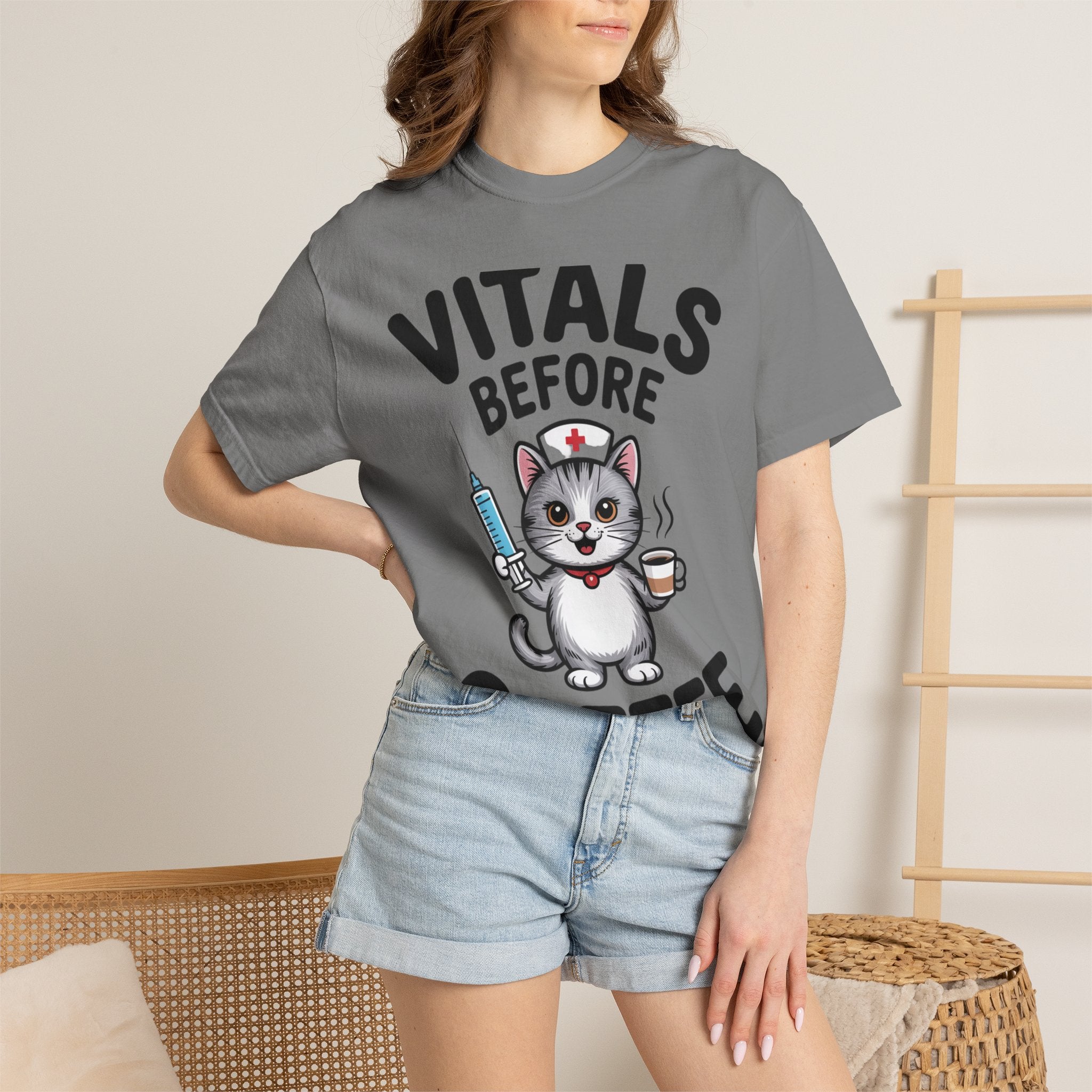 Vitals Before Coffee Nurse Shirt, Funny Nurse Cat T-Shirt, Cute Nurse Gift, Nursing Student Shirt, RN Coffee Lover Tee